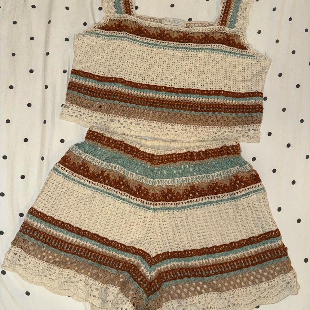 Rebellion Crochet Set in Cream, Brown, and Blue